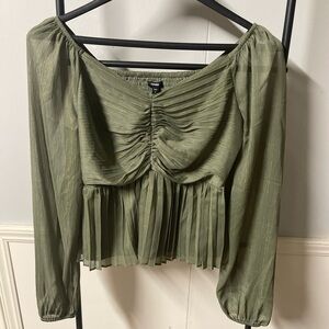 Express Green Ruched Long Sleeve Blouse